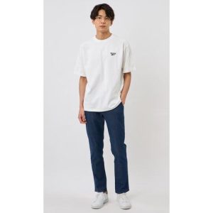 AOYAMA 【洋服の青山】リーボック Tシャツ メンズ 半袖 春夏 ホワイト 白 無地 クルーネック ワンポイント 天竺 ロゴマーク 刺繍 ワッペン ドロップショルダー ゆったり