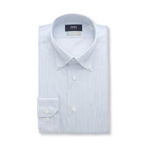 AOYAMA 【洋服の青山】ノーアイロン ワイシャツ メンズ 長袖 形態安定 スリム 春夏秋冬 オールシーズン ブルー 青 ストライプ ボタンダウン 胸ポケット 速乾